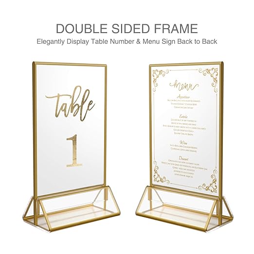 NIUBEE 25Pack 5 x 7 Gold Table Number Holder Sign Holder Clear Frames, Acrylic Double Sided Centerpiece Stands for Wedding Events