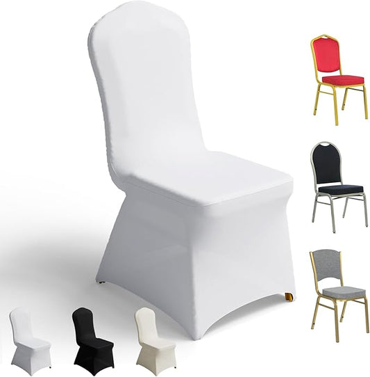 30 PCS Banquet Chair Covers for Wedding Universal Polyester Spandex Chair Cover Stretch Slipcovers for Party Dining Flat-Front Chair (White)