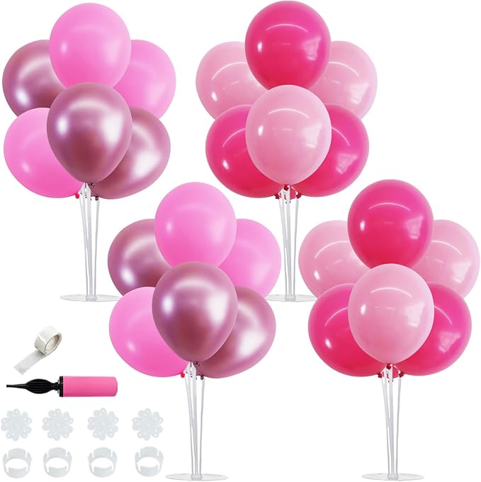 TONIFUL 4 Set Metallic Pink Balloon Stand Centerpiece Table Decorations for Baby Shower Wedding Engagement Bridal Shower Princess Party Decoration Sweet 16th Hot Girl Birthday Party Decorations