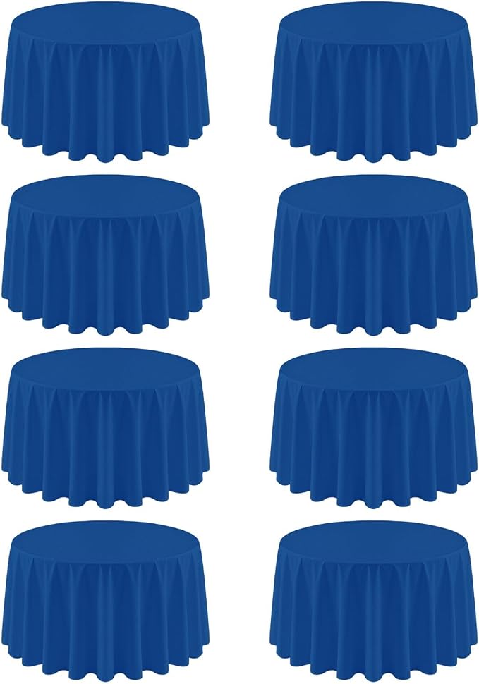 8 Pack Royal Blue Round Tablecloth 120 Inch Cloth Table Cloth for Round Tables, Washable Polyester Table Cloth Stain and Wrinkle Resistant Decorative Table Cover for Wedding Party Dining Banquet