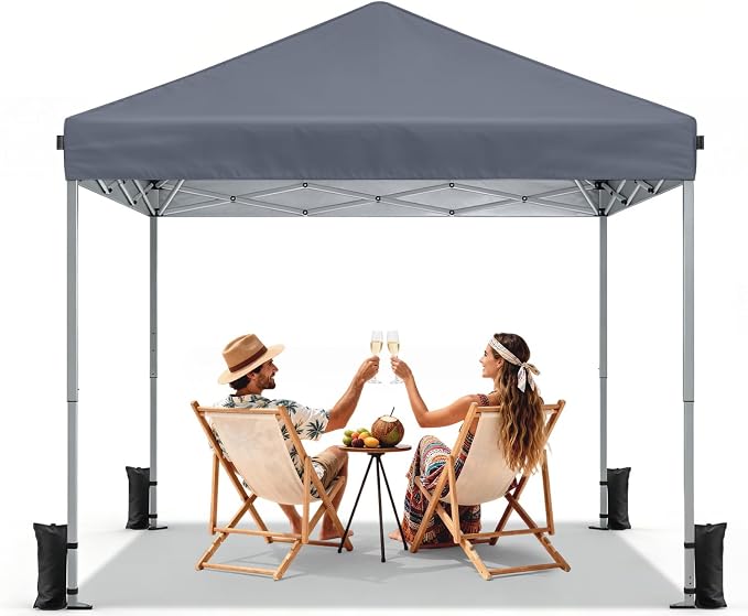 10x10 Pop Up Canopy Tent, Shade Canopy with Carry Bag, Center Lock One Push, 3 Adjustable Height, Outdoor Canopy Tents for Parties, Events & Camping - Dark Gray
