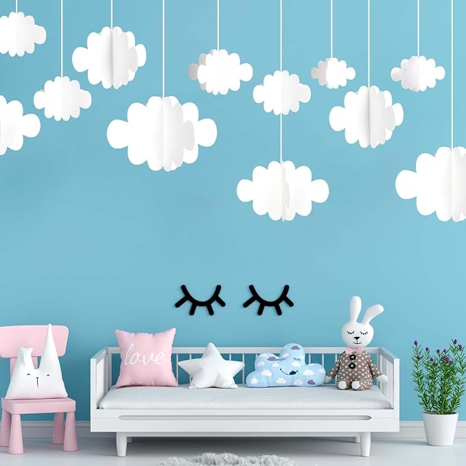 Ayfjovs 10 PCS 3D Cloud Decorations - White Hanging Clouds for Ceiling, Party Decorations, Ornaments, Wedding, Nursery, Children Room, Baby Baptism Party