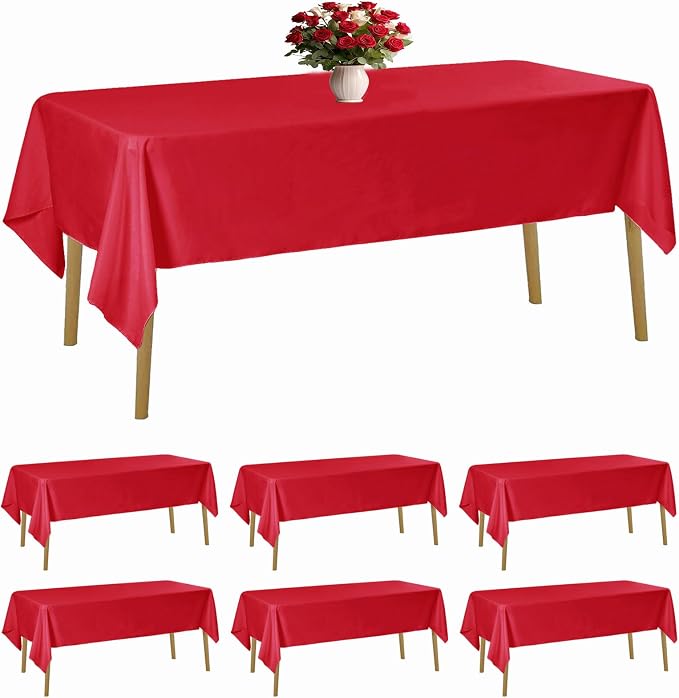 Bailarina 6 Pack Red Tablecloth 60 x 120 Inch Table Cloth for 8 Foot Rectangle Tables, Wrinkle Resistant Washable Polyester Fabric Table Covers for Party, Wedding,Dining,and Banquet