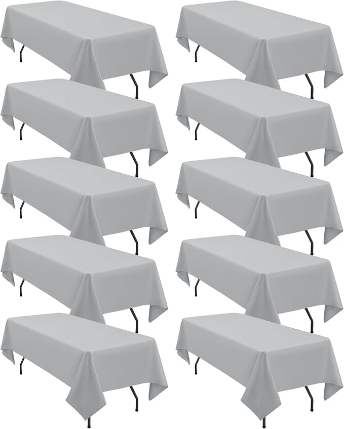 fani 10 Pack 60 x 126 Inch Tablecloth, Light Grey Tablecloth for 8 Feet Rectangle Tables, Stain and Wrinkle Resistant Washable Fabric Table Cloth for Wedding Party Dining Table Buffet Parties Camping