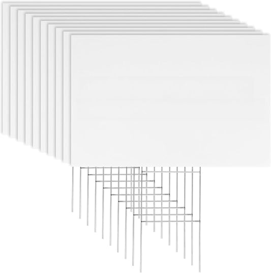 Newflager 10 Pack 18 x 12 Inches White Corrugated Plastic Yard Sign with Metal Stakes for Birthday, Real Estate Garage Sale Signs, Rent, Guidepost Decorations
