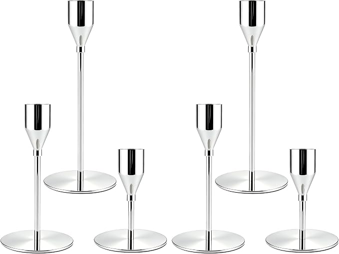 Silver Taper Candle Holders for Wedding Table Centerpiece,Tall Taper Candlestick Holders Bulk Set of 6,Metal Candle Stick Holders for Dinning or Mantel Centerpiece,Party Home Decor