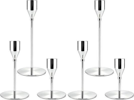 Silver Taper Candle Holders for Wedding Table Centerpiece,Tall Taper Candlestick Holders Bulk Set of 6,Metal Candle Stick Holders for Dinning or Mantel Centerpiece,Party Home Decor