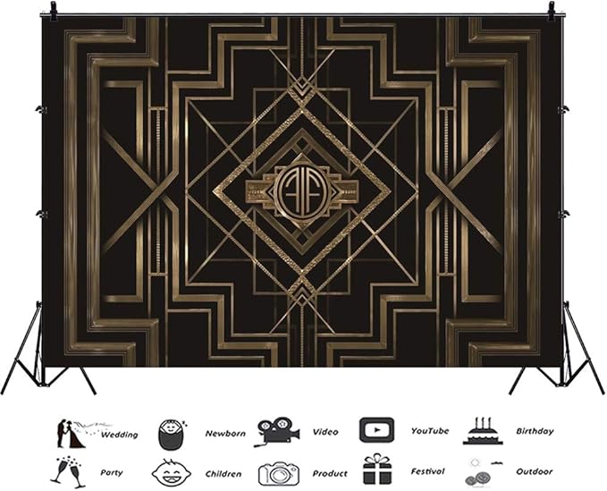 Leyiyi 10x8ft Great Black and Gold Birthday Photography Backdrop Adults Children Party Black and Gold Golden Banner Photo Studio Booth Background Newborn Baby Shower Decoration