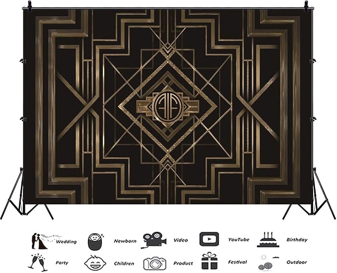 Leyiyi 10x8ft Great Black and Gold Birthday Photography Backdrop Adults Children Party Black and Gold Golden Banner Photo Studio Booth Background Newborn Baby Shower Decoration