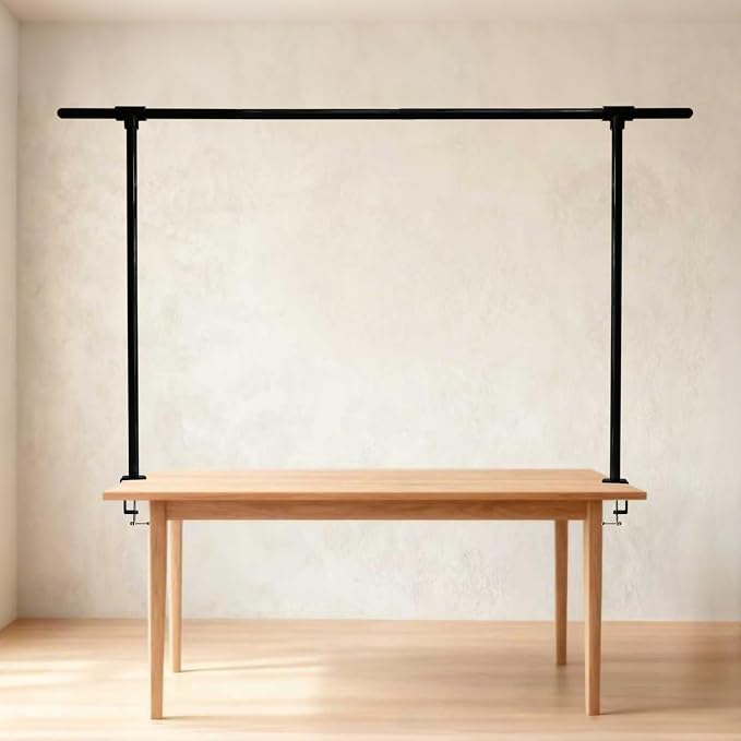 Beyeutao Over The Table Rod Stand with Clamps 16"-87" Length 30"-45" Height Adjustable 2 Pack Balloon Arch Stand Black Table Arch Hanging for Photography Wedding Birthday Party Decoration