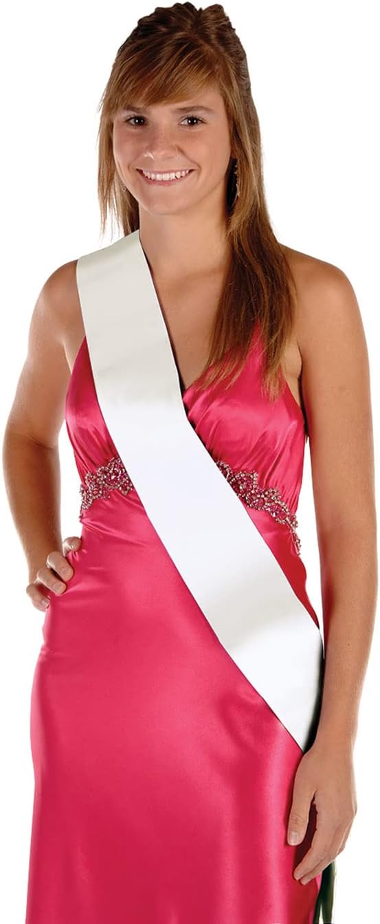 Beistle White Satin Sashes, 3-Count Customizable Fabric Wearable for Birthdays, Bachelorette Parties, Costumes, Events & Celebrations, Blank Design for DIY Personalization, 33" x 4"