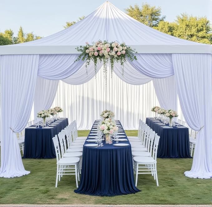 12 Panels 5x30ft White Ceiling Drapes for Wedding, Wrinkle Free Thick Polyester 30 ft Long Canopy Tent Draping Fabric Ceiling Curtains Arch Drapery for Birthday Party Event Venue Decoration