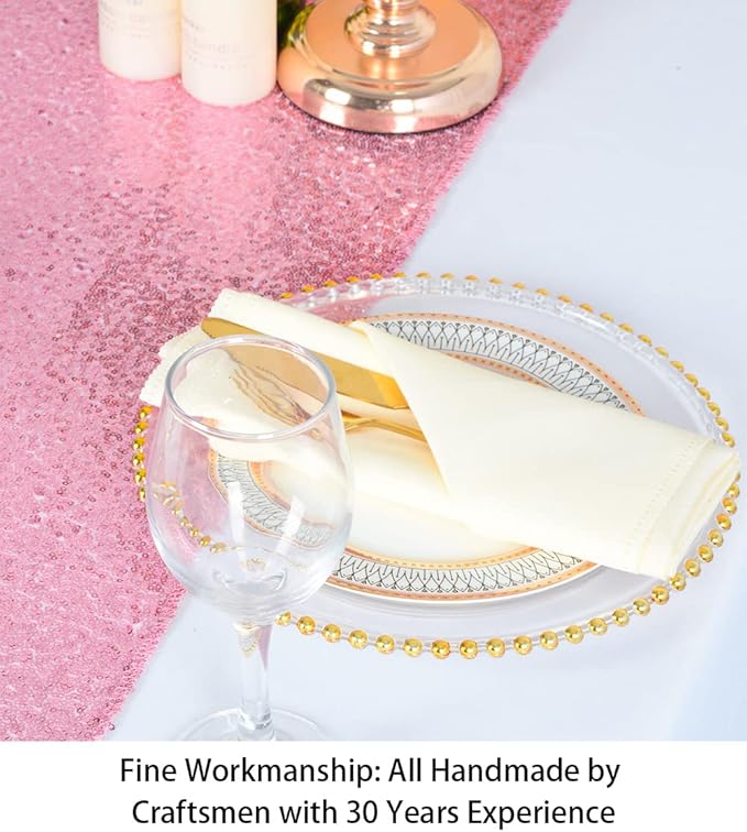 ShinyBeauty Fuchsia Pink Table Runners Pack of 2 Pink Gold Sequin Table Runners 12inx108in Rose Pink Sequin Table Runner 108" Xmas Table Runner for Coffee Table Wedding Table Linen Party Decorations