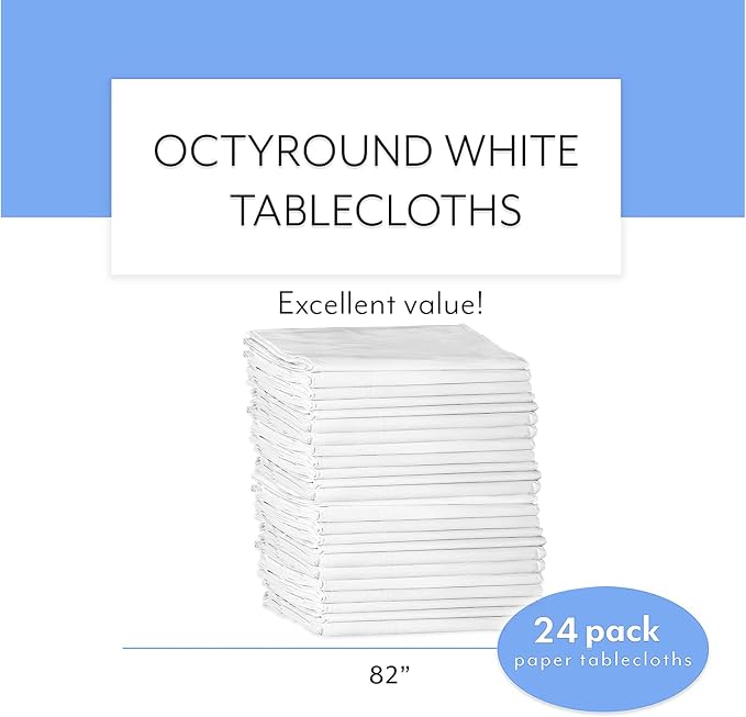 Upper Midland Products 82’ Round Paper Tablecloths with Plastic Backing - 24-Pack, Elegant, All-Season, Great for Weddings and Formal Events