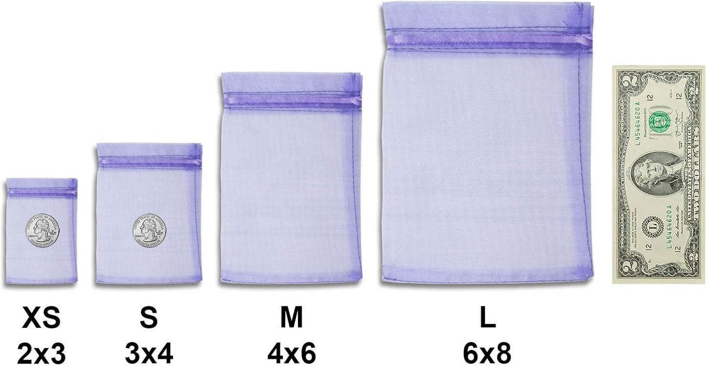 TheDisplayGuys 48-Pack 3x4 Lavender Sheer Organza Gift Bags with Drawstring, Goodie Bags for Jewelry, Candy Bags, Treat Bags, Wedding Favors Small Mesh Bags
