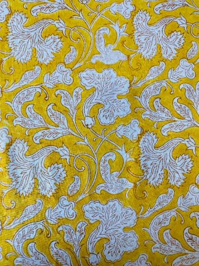 Ridhi Saffron Yellow Hand Block Print Cotton Rectangle Tablecloth 190" x 72" inches Reusable Table Cover Decorative Everyday Use for Dining Room, Farmhouse, Home Gift for Spring, Mother's Day
