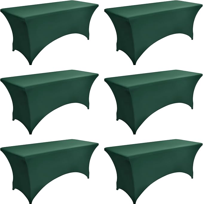 6-Pack 6ft Spandex Table Covers for Rectangle Standard Folding Tables - Wrinkle Resistant Stretch Tablecloths - Ultimate Fitted Table Protector for Parties, Trade Shows, Wedding