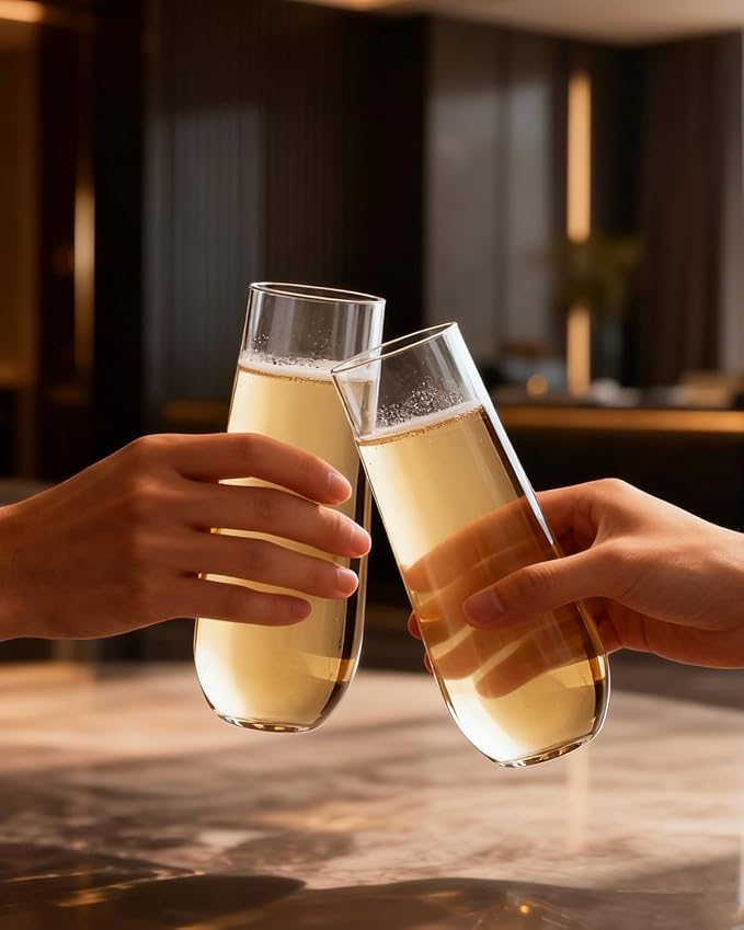 Ciaell 24 Pack Plastic Champagne Flutes - 9 Oz Disposable Champagne Glasses - Stemless Mimosa Glass for Parties & Weddings & Birthdays