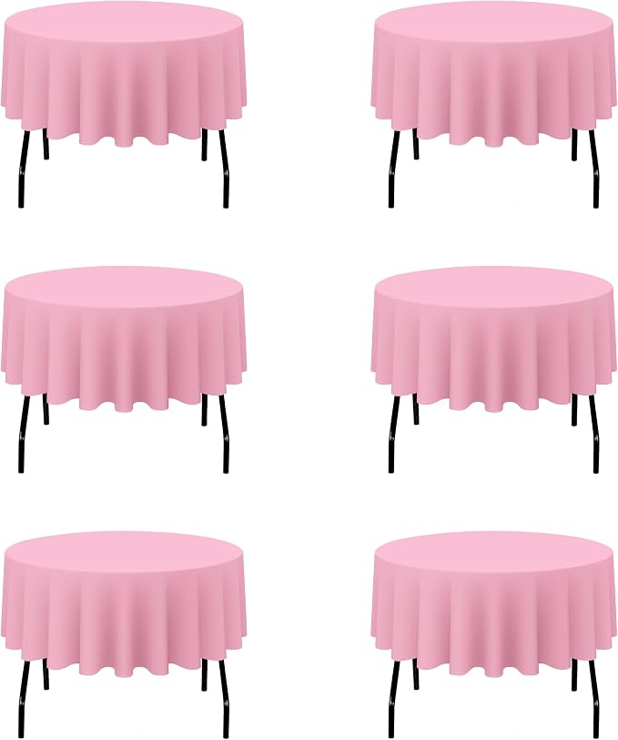 BRILLMAX 6 Pack Pink Round Tablecloths 70 Inch for 30“-48” Tables - 150 GSM Polyester Fabric, Standard Drop, Water, Stain & Wrinkle Resistant Cloth Cover for Wedding Reception Banquet Dining Party