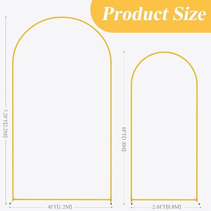 Putros Arch Backdrop Stand, 7.2ft & 6ft, Metal Wedding Arch Stand, Gold, Set of 2, Arched Background Frame for Birthday Party, Baby Shower, Graduation, Photography Decoration