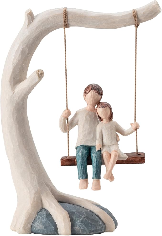 Father and Daughter Swing Statue, 9.2" Hand-Painted Resin Figurine Sculpted Home Decor, Dad Gifts from Daughter for Father's Day, Birthday, Desktop Shelf Decoration, Sentimental Gifts for office