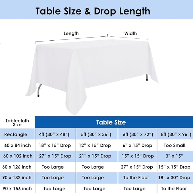 10 Pack 90 x 132 Inch White Rectangle Tablecloth, Polyester Fabric Washable Table Cloth for Home, Party, Wedding or Restaurant Use.