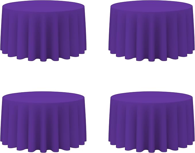 BRILLMAX 4 Pack Purple Round Tablecloths 120 Inch for 60” Tables - 150 GSM Polyester Fabric, Floor Length Drop, Water, Stain & Wrinkle Resistant Cloth Cover for Wedding Reception Banquet Dining