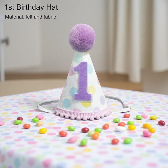 First Birthday Decorations for Girl - Complete Party Set with High Chair Banner, Party Hat, Number 1 Balloon, One Cake Topper, Latex Balloons & Birthday Banner(Pastel)