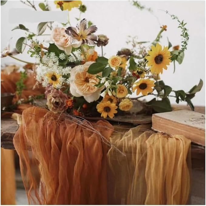 Joanlody Terracotta Cheesecloth Table Runner Spring Summer 10Ft Rustic Gauze Boho Cheese Cloth Table Runner for Wedding Bridal Baby Shower Decoration 6 Pack