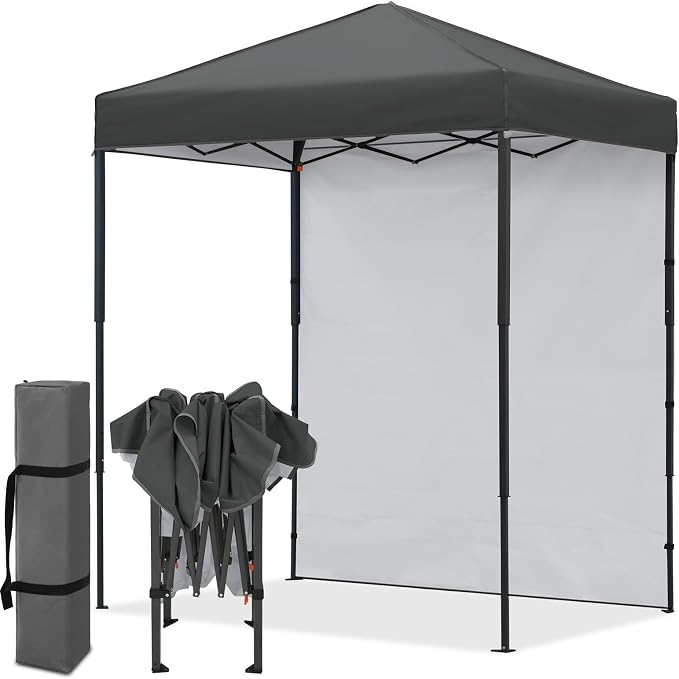 EAGLE PEAK 6x4 Instant Pop Up Canopy Tent with 1 Side Wall Panel, Straight Leg Sun Shelter, Portable Canopy with Carry Bag for Camping, Beach & Sports, Dark Gray