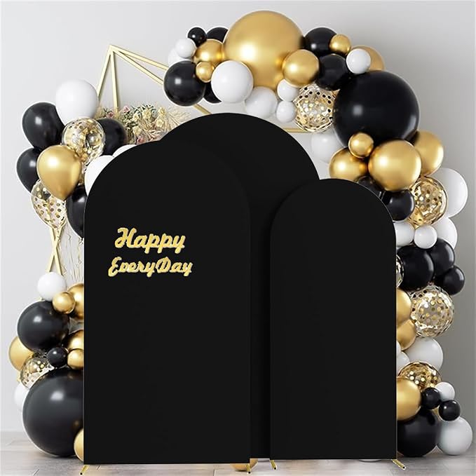 HAINARverS Set of 3 Wedding Arch Cover 6FT,6.6FT,7.2FT Spandex Fitted Stretchy Arch Stand Covers,2 Sided Round Top Chiara Backdrop Cover Banquet Baby Shower Arch Decoration(Black)
