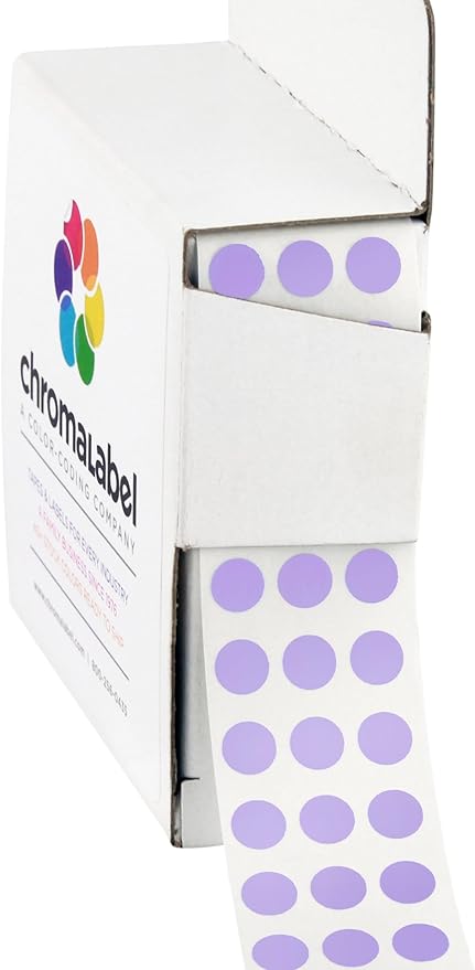 ChromaLabel 0.25 inch Lavender Sticky Color Coding Dot Stickers, Ideal for Pricing, Office Supplies, Teachers, Comes with Handy Dispenser - Great for Retail, Manufacturing, Recreation