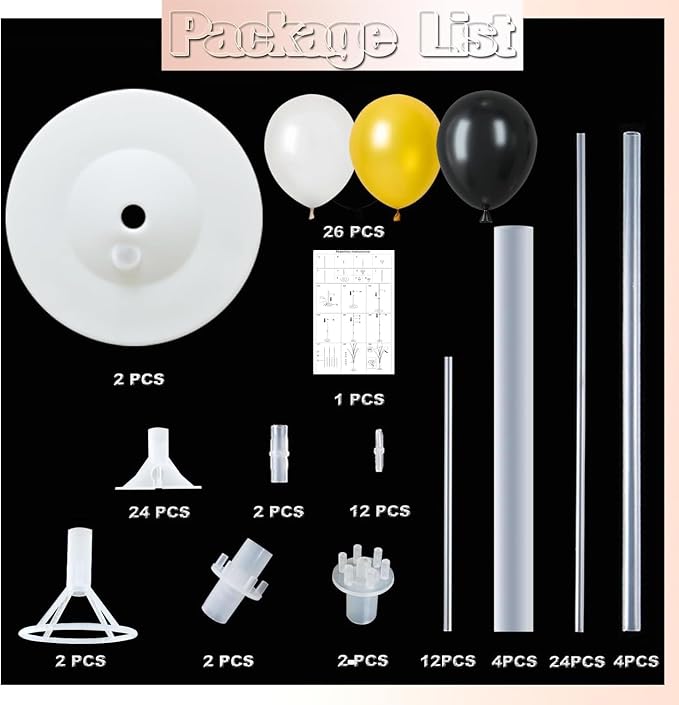 Balloon Column Kit Set of 2 With Balloons Included - Balloon Tower with Stand, Base, and Pole,Backdrop Decoration for Wedding, Baby Shower, Birthday Party, or Bachelorette Parties (Black Gold White)