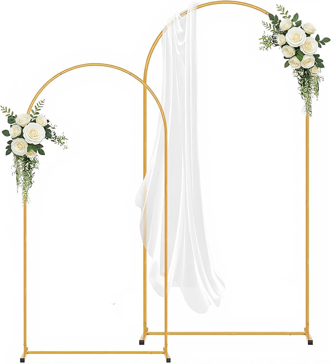 Gold Arch Backdrop Stand Set of 2(7.2FT/6FT),Wedding Arch Backdrop Stand,Balloon Arch Stand Metal Frame for Birthday Wedding Baby Shower Party Garland Ceremony Decor