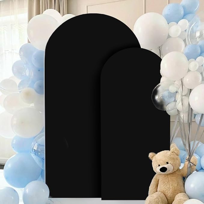 FANPROMS Wedding Arch Cover Black Arch Cover 6FT 7.2FT Spandex Arch Backdrop Cover Set of 2 Chiara Arch Backdrop Stand Cover Fitted Arch Frame Cover Garland Arch Stand Cover for Anniversary Party