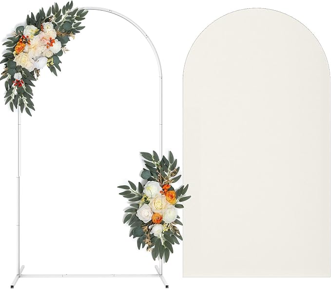 Arch Backdrop Stand with Spandex Arch Cover, 7.3 FT Wedding Balloon Arched Backdrop Stand Square Arch Frame for Birthday Party Bridal Baby Shower Background Ceremony Decoration