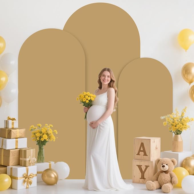 MODFUNS Brown Arch Cover 6&6.6&7.2ft Spandex Arch Backdrop Covers Set of 3 Fitted Arch Stand Cover Khaki Arch Covers Vintage Chiara Covering for Birthday Party Reception Baby Shower Decor