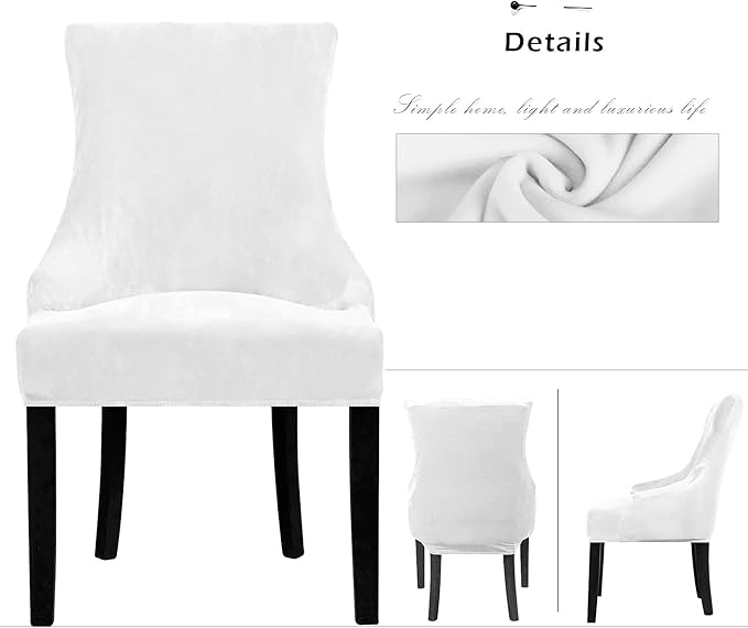 Lellen Velvet Stretch Wingback Chair Cover Slipcover - Reusable Protector Cover for Dining Room Banquet Home Decor etc Machine Washable Hand Washable (White, 1PC)