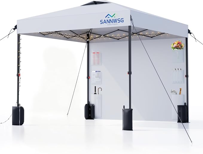 12X12 Pop Up Canopy Tent,Easy Up Canopy,Removable Pockets Sidewall for Extra Storage,Heavy Duty One Person Set Up Event Tent,White