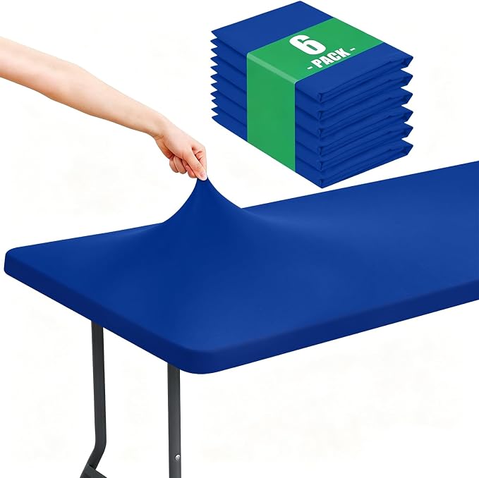 Moosfor Spandex Rectangle Table Cloth 6 Pack, Elastic Fitted Tablecloths for Picnic, Stretch Washable Patio Table Cover for Outdoor, Camping, Banquet and Parties (Blue, 36"x60")