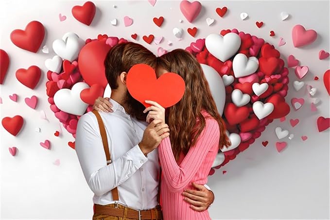 8x6ft Vinyl Red Heart Backdrop for Valentines Mother's Day Red and White Hearts Photo Background Holiday Party Decorations Engagement Bridal Backdrops