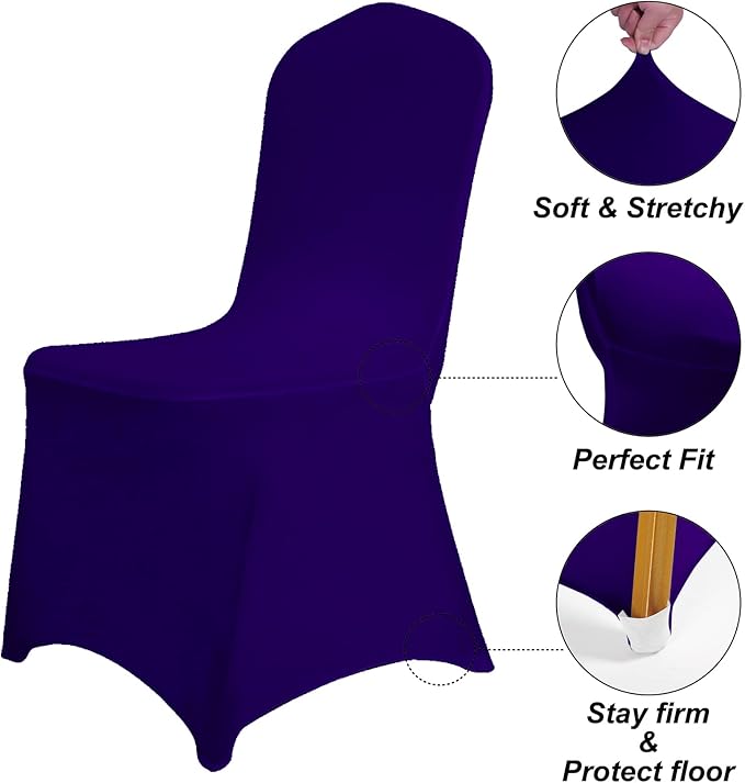 SuperO Waterproof Spandex Chair Cover 12PCS, Stretch Dining Chair Covers, Polyester Outdoor Chair Covers, Protector Stretch Chair Cover for Party Universal, Banquet, Wedding Event, Hotel(Purple)