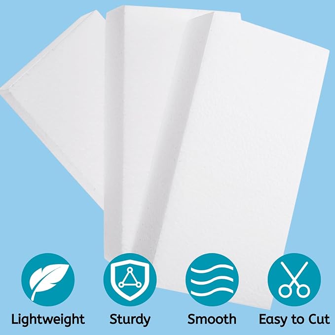 YOUEON 12 PCS Craft Foam Blocks, 8x4x2 Inch White Thick Foam Rectangle Blocks, Polystyrene Bricks for Arts and Crafts, Sculptures, Modeling, Packing, School, Home