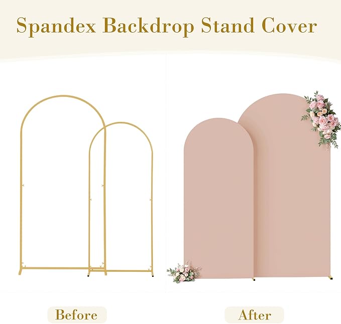 Nude Arch Covers Set of 2-7.2 and 6ft Nude Arch Backdrop Cover Spandex Wedding Balloon Arch Stand Covers for Baby Shower Birthday Party Bridal Shower Photo Arch Covers Stretchy Backdrop