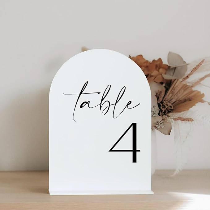 HOODO White Arch Wedding Table Numbers 1-10 with Stands, 5"x7" Arched Acrylic Signs and Holders, White Arch Table Numbers for Wedding Reception, Centerpiece, Party, Anniversary, Event