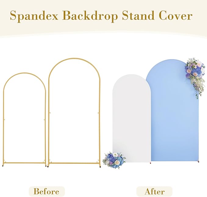 Blue and White Arch Cover Set of 2 Spandex 7.2 and 6ft Arch Backdrop Cover Wedding Arch Stand Covers for Baby Shower Boy Birthday Party Bridal Shower Banquet Photo Background Decorations