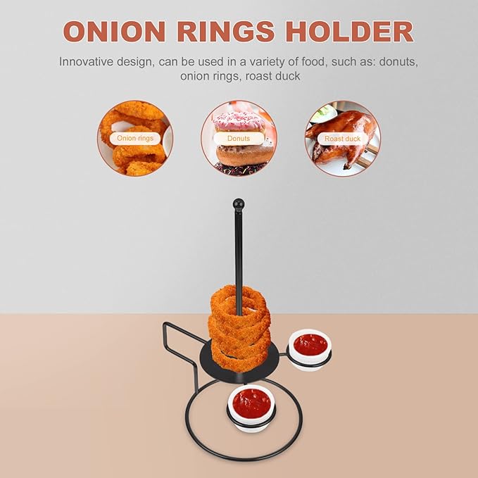 Luxshiny Stainless Steel Donut Stand with Sauce Bowl Metal Display Rack for Party Dessert Table Onion Ring Holder Kids Holiday Festival Snack Organizer 13.77X8.26X7.08 Inches