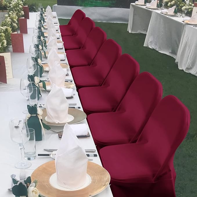 Babenest Spandex Folding Chair Covers Upgraded Universal Stretch Washable Fitted Chair Slipcovers Protector for Wedding, Holidays, Banquet, Party, Celebration (50, Burgundy)