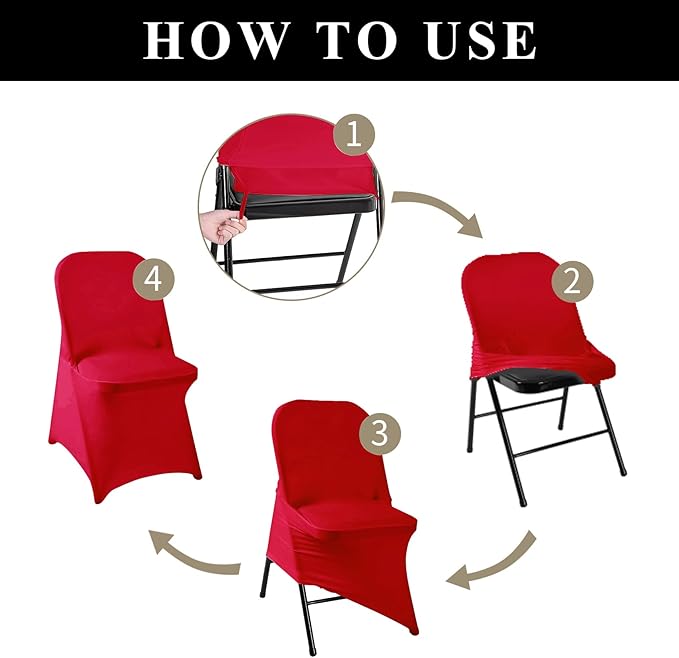 magalo 12 Pack Red Spandex Folding Waterproof Chair Cover, Stretch Chair Cover Protector for Wedding, Party, Dining Banquet and Other Special Events