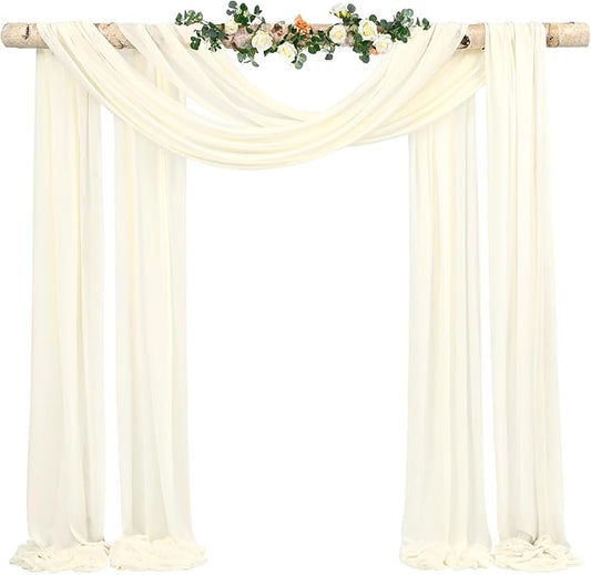 Wedding Arch Draping Fabric,1 Panel 28" x20ft Ivory Wedding Arch Drapes for Ceremony Chiffon Fabric Drapes Arbor Drapery Wedding Arch Decorations for Reception Sheer Backdrop Curtains for Party Swag